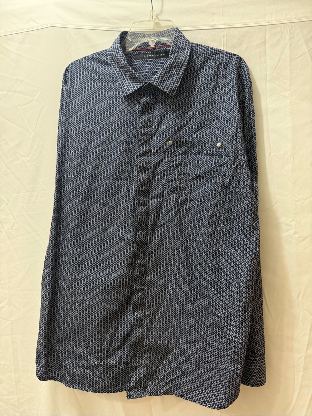 Sean John Navy Micro-Pattern Long-Sleeve Button-Down Shirt